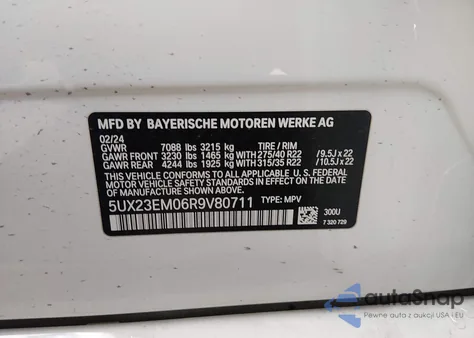 2024 BMW X7 xDrive40I z USA, uszkodzony, nr VIN 5UX23EM06R9V80711